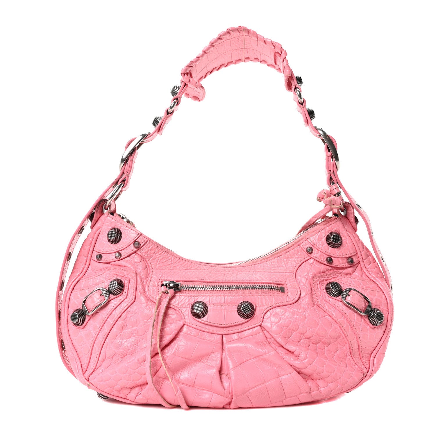 Balenciaga Extra Supple Calfskin Crocodile Embossed Small Le Cagole Shoulder Bag Sweet Pink 1 of 21