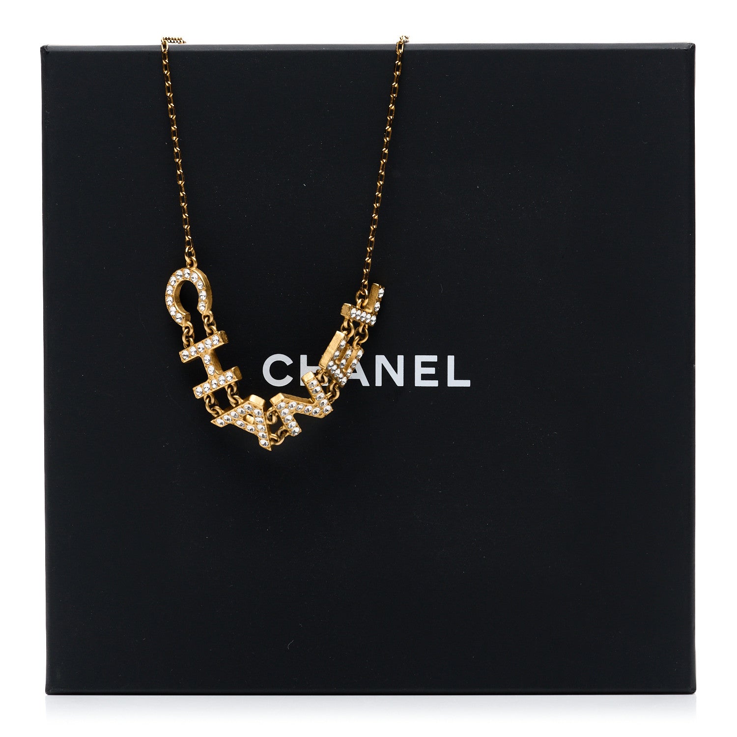 Chanel Metal Crystal 90's Icon Logo Necklace Gold 6 of 6