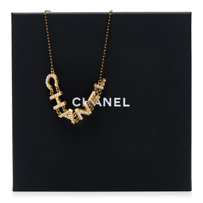 Chanel Metal Crystal 90's Icon Logo Necklace Gold 6 of 6