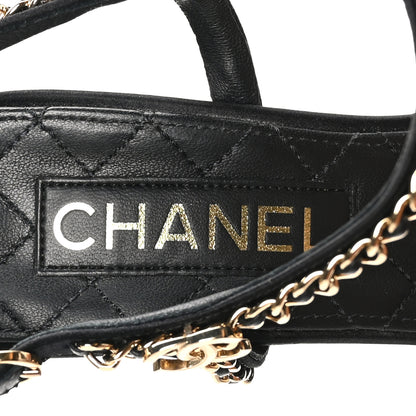 Chanel Silk Satin Pearl Chain CC Sandals 38 Black 8 of 12