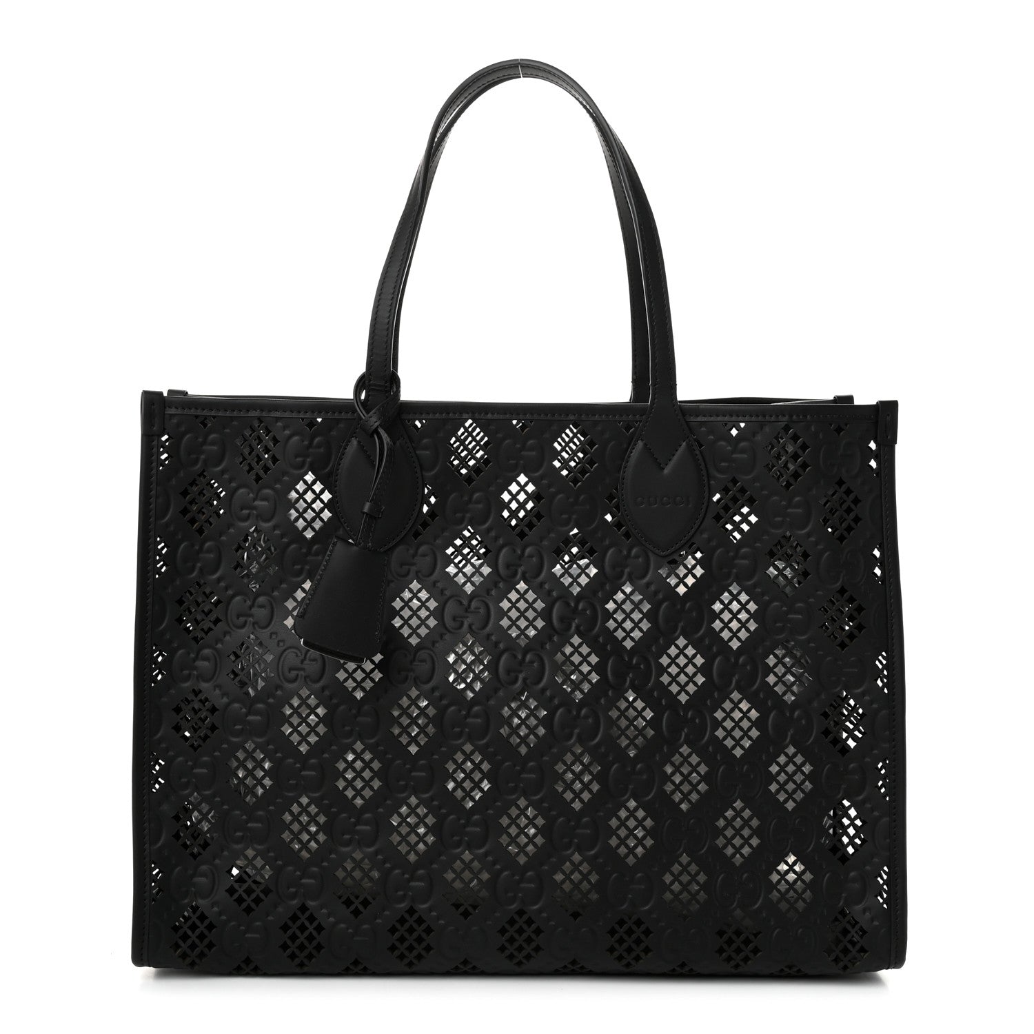 Gucci Calfskin GG Monogram Diamond Cut Medium Ophidia Tote Bag Black 1 of 11