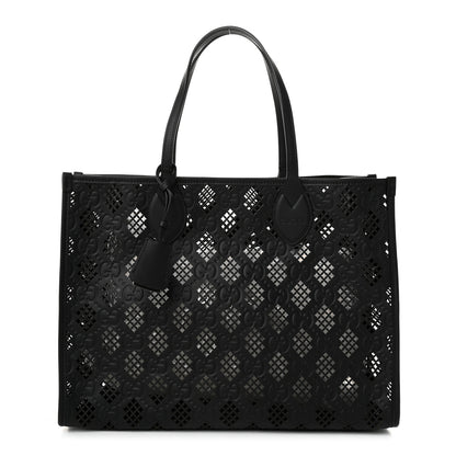 Gucci Calfskin GG Monogram Diamond Cut Medium Ophidia Tote Bag Black 1 of 11