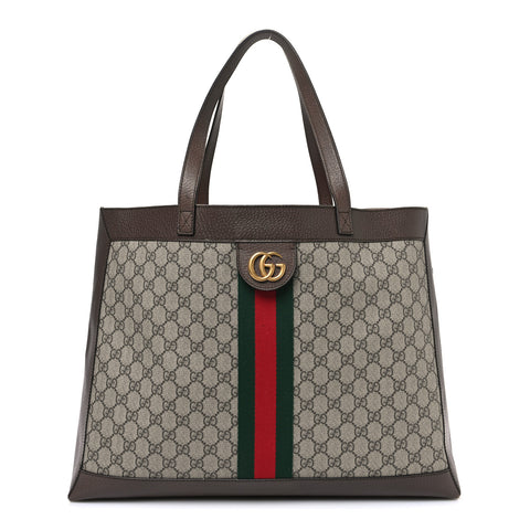 GG Supreme Monogram Web Ophidia Tote Brown