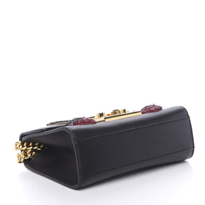 Gucci Calfskin Strawberry Embroidered Small Padlock Shoulder Bag Black 4 of 11