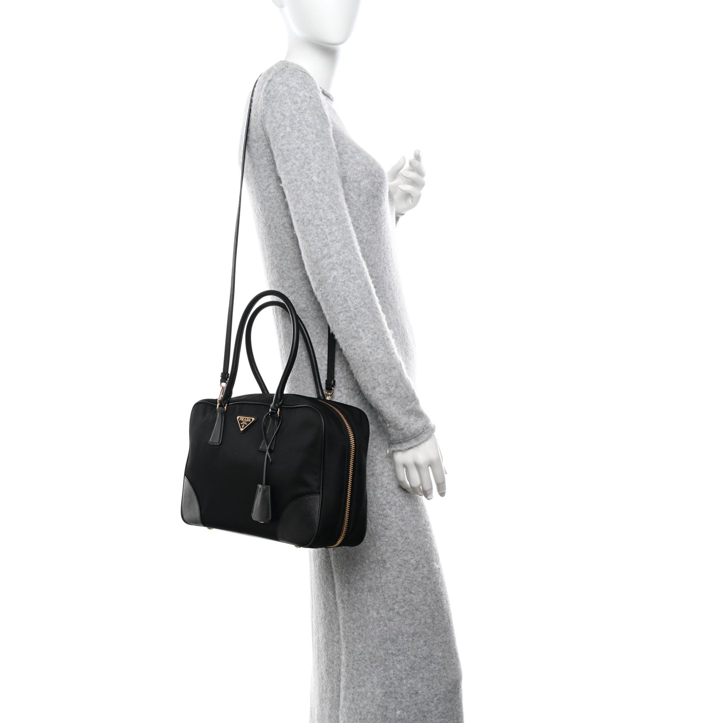 Re-Nylon Saffiano Large Re-Edition 1978 Two Handle Bag Black