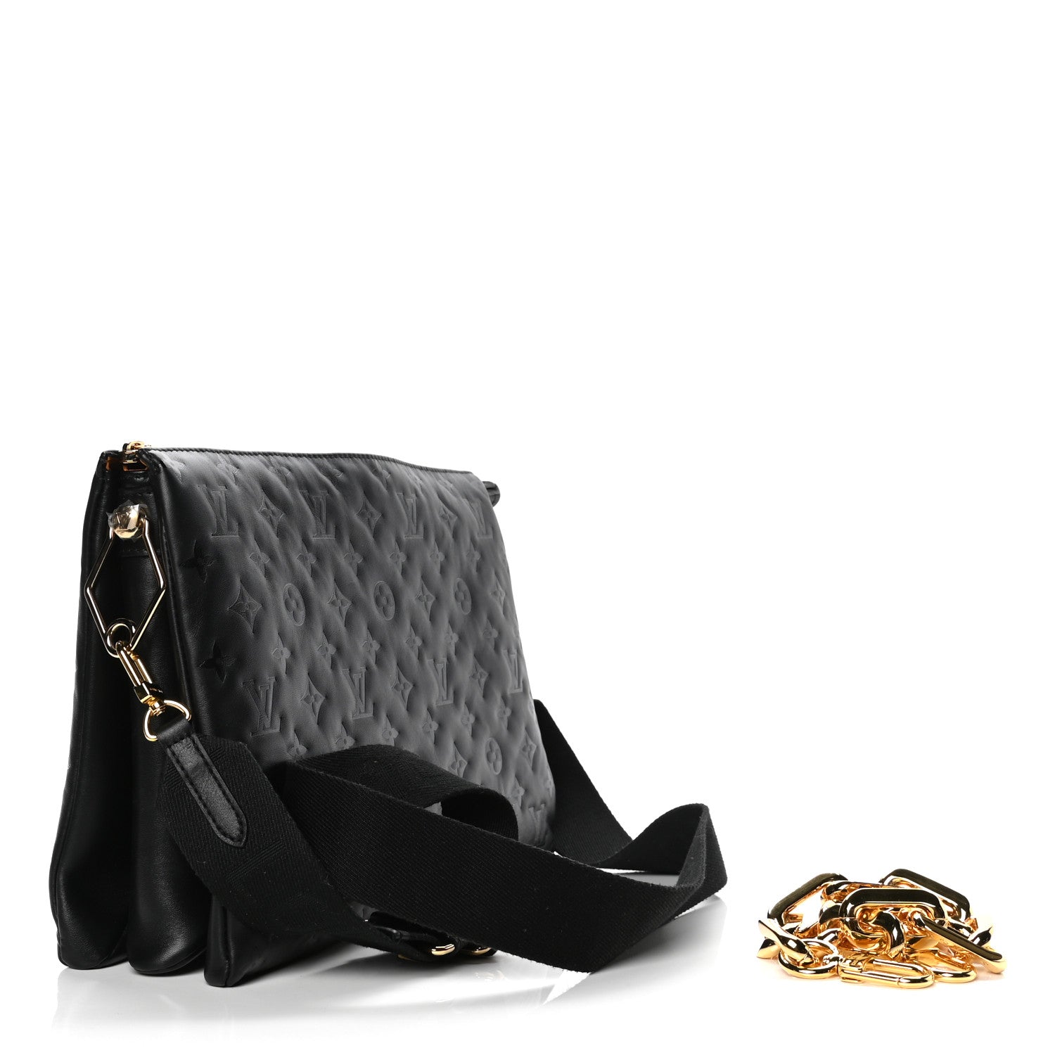 Louis Vuitton Lambskin Embossed Monogram Coussin MM Black 3 of 6