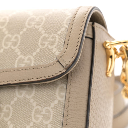 Gucci GG Supreme Monogram Textured Dollar Calfskin Web Mini Horsebit 1955 Shoulder Bag Beige Mystic White Oatmeal 16 of 19