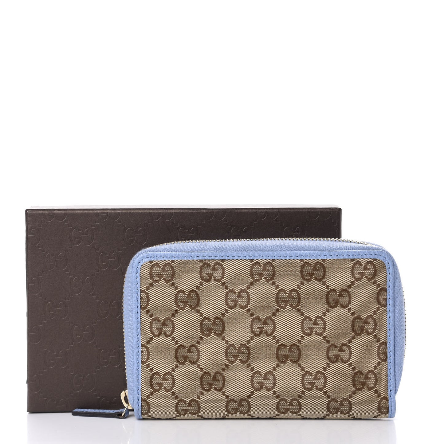 Monogram Dollar Calfskin Zip Around Compact Wallet Beige Ebony Mineral Blue