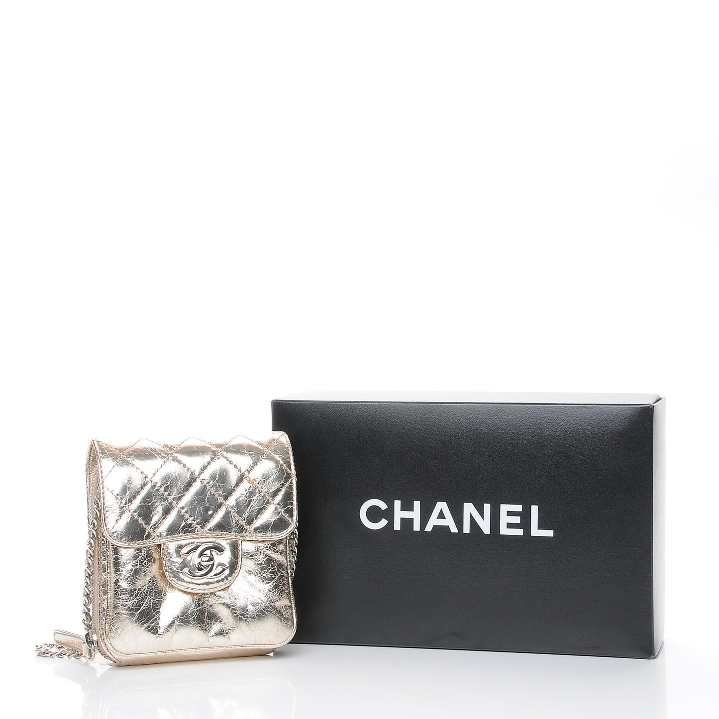 Crackled Aged Calfskin Mini Crossbody Flap Gold