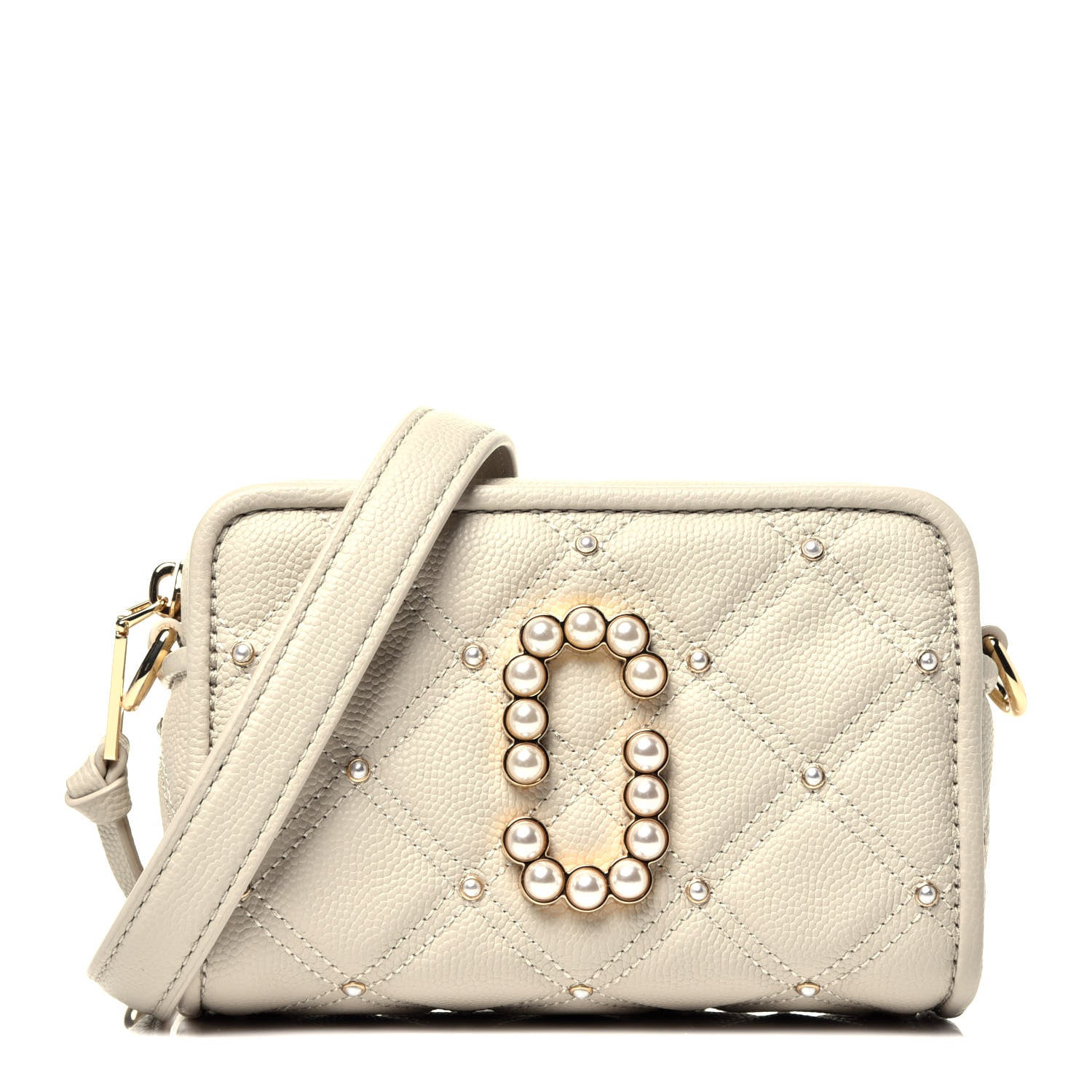 Marc Jacobs Calfskin Quilted Pearl The Softshot 17 Crossbody Oatmilk 1 of 9