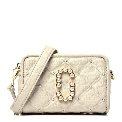 Marc Jacobs Calfskin Quilted Pearl The Softshot 17 Crossbody Oatmilk 1 of 9