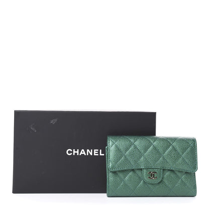 Chanel Metallic Caviar Quilted Medium Flap Wallet Green 10 of 10