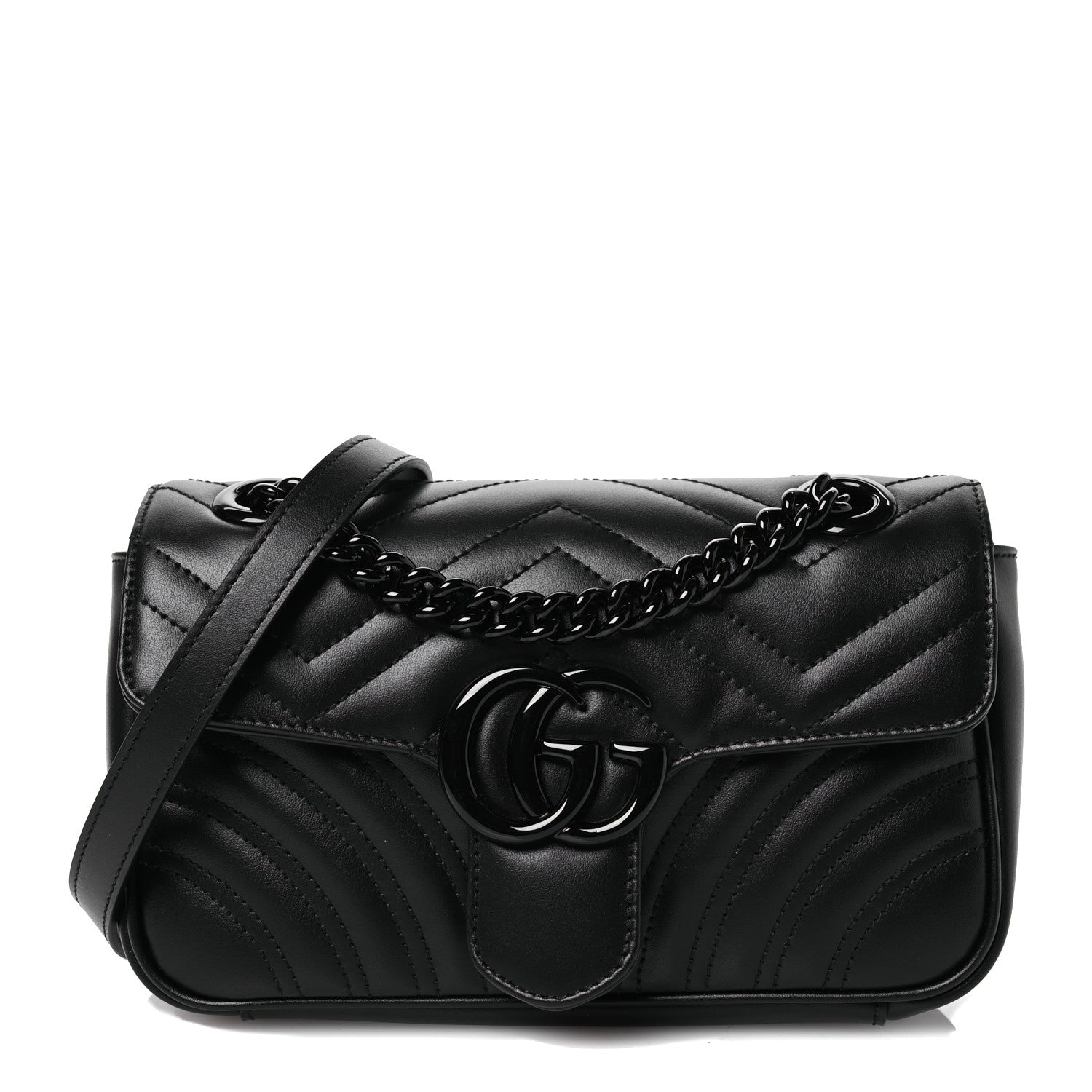 Gucci Calfskin Matelasse Monochrome Mini GG Marmont Shoulder Bag Black 1 of 11