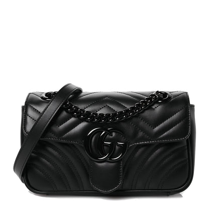 Gucci Calfskin Matelasse Monochrome Mini GG Marmont Shoulder Bag Black 1 of 11