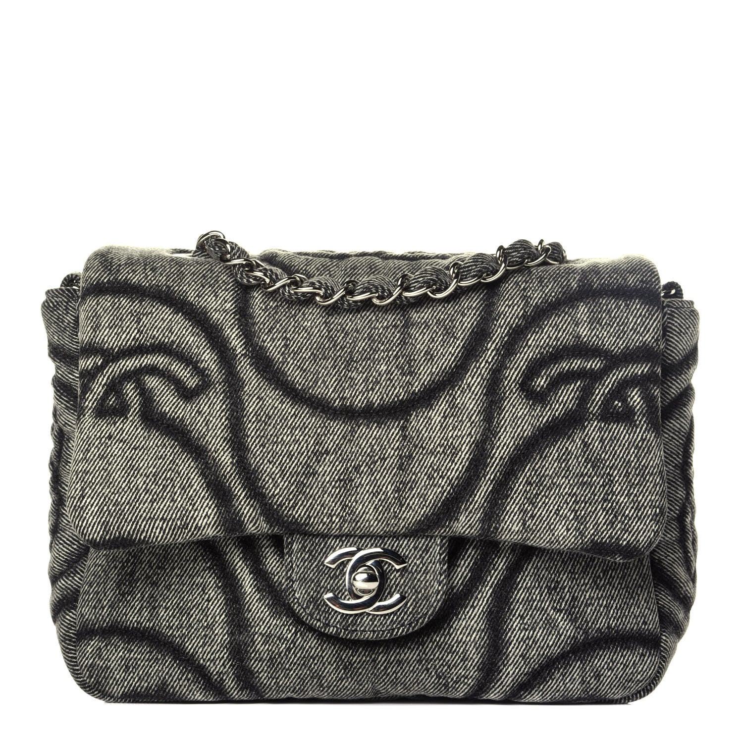 Chanel Denim Embossed CC Logo Print Mini Single Flap Black 1 of 10