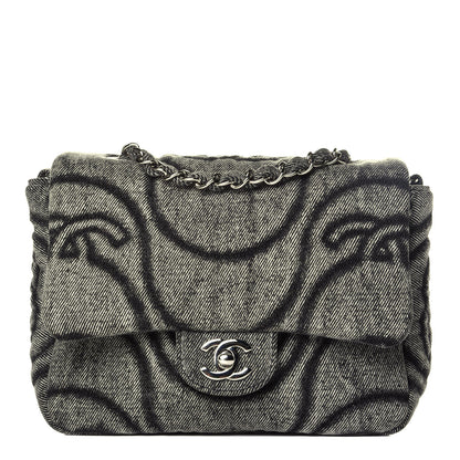 Chanel Denim Embossed CC Logo Print Mini Single Flap Black 1 of 10