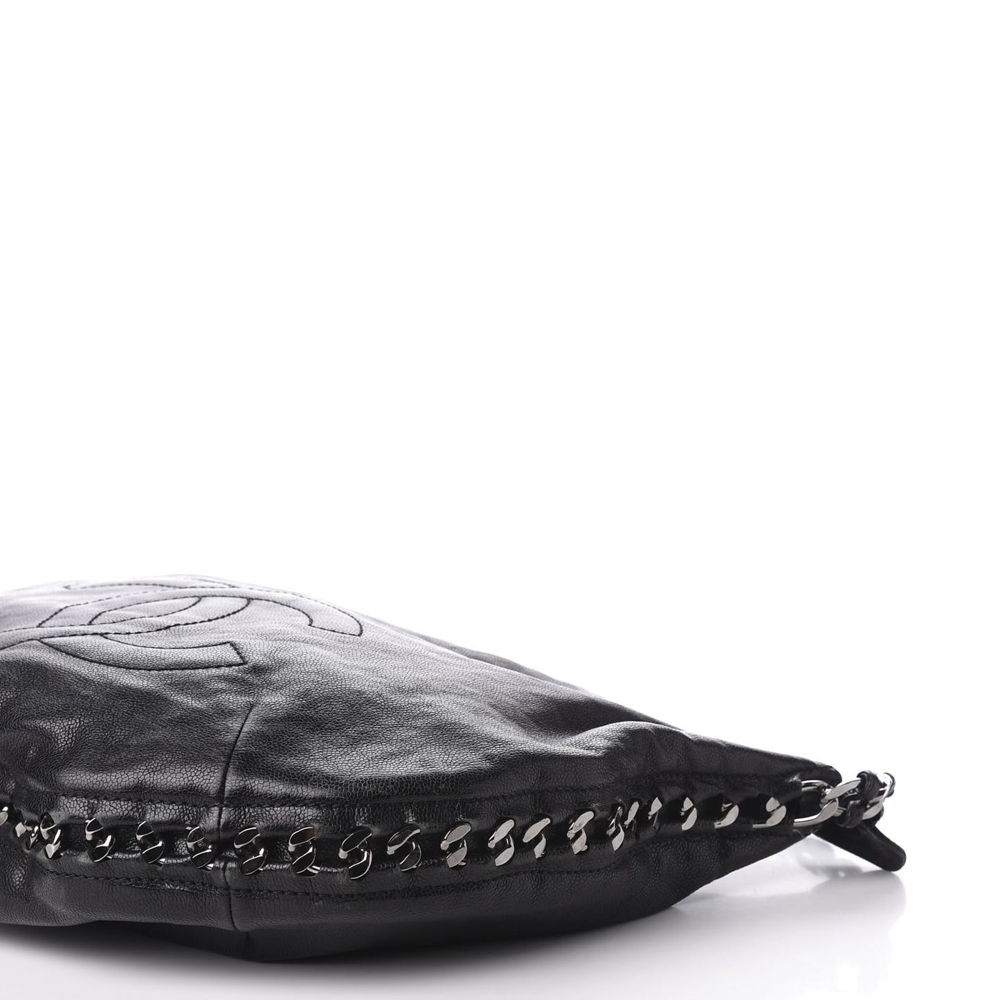 Glazed Caviar Modern Chain Hobo Black