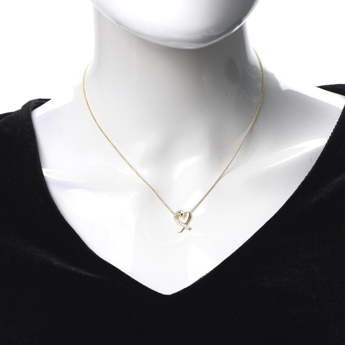 18K Yellow Gold Diamond Small Paloma Picasso Loving Heart Pendant Necklace