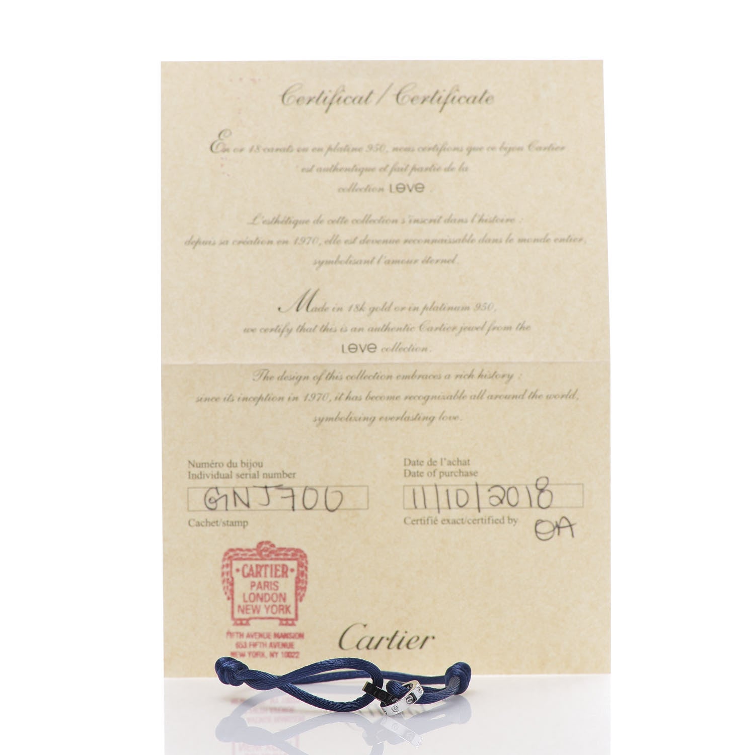 Cartier 18K White Gold Ceramic 4 Diamond LOVE Cord Bracelet Blue 7 of 7