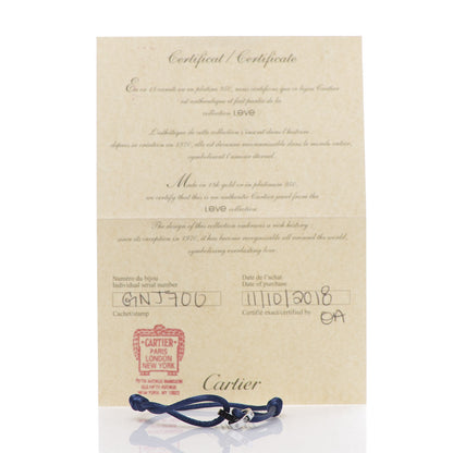 Cartier 18K White Gold Ceramic 4 Diamond LOVE Cord Bracelet Blue 7 of 7