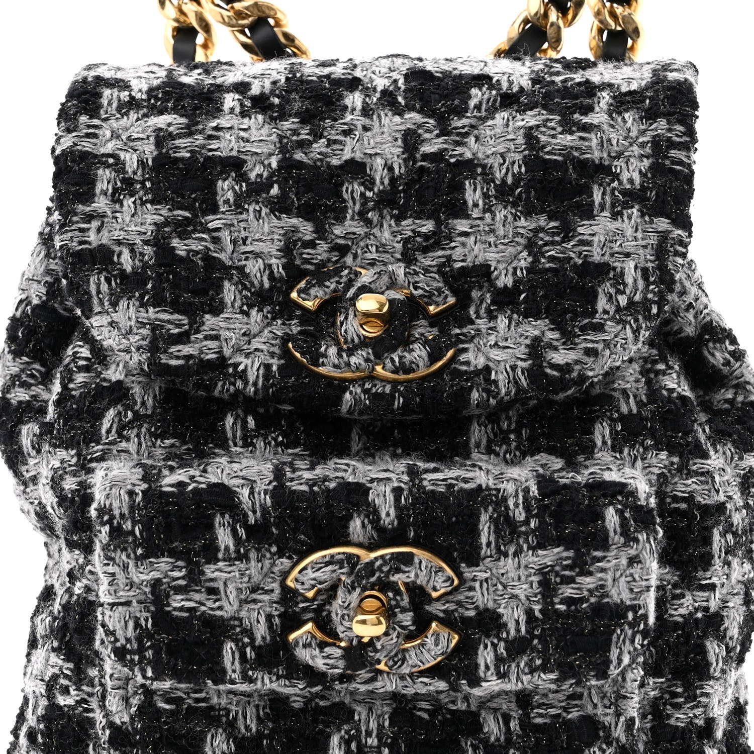 Chanel Wool Tweed Elegant Backpack Black Grey 8 of 13