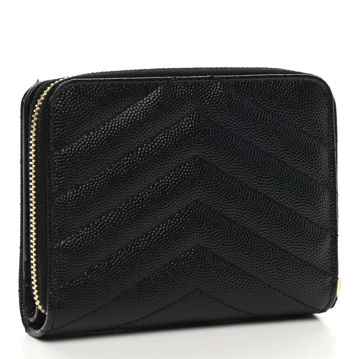 Grain De Poudre Matelasse Chevron Monogram Compact Zip Around Wallet Black