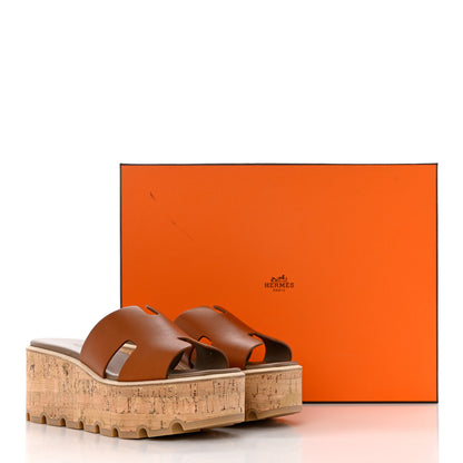 Hermes Calfskin Cork Eze 30 Sandals 35 Marron Glaise 9 of 9