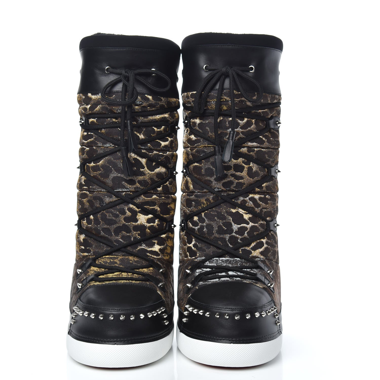 Christian Louboutin Calfskin Lurex Leopard After Snow Mens Flat Boots 43 Black 2 of 9