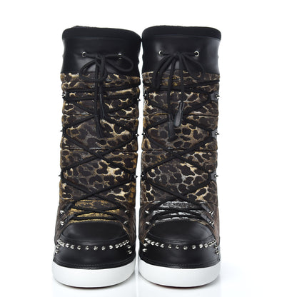Christian Louboutin Calfskin Lurex Leopard After Snow Mens Flat Boots 43 Black 2 of 9