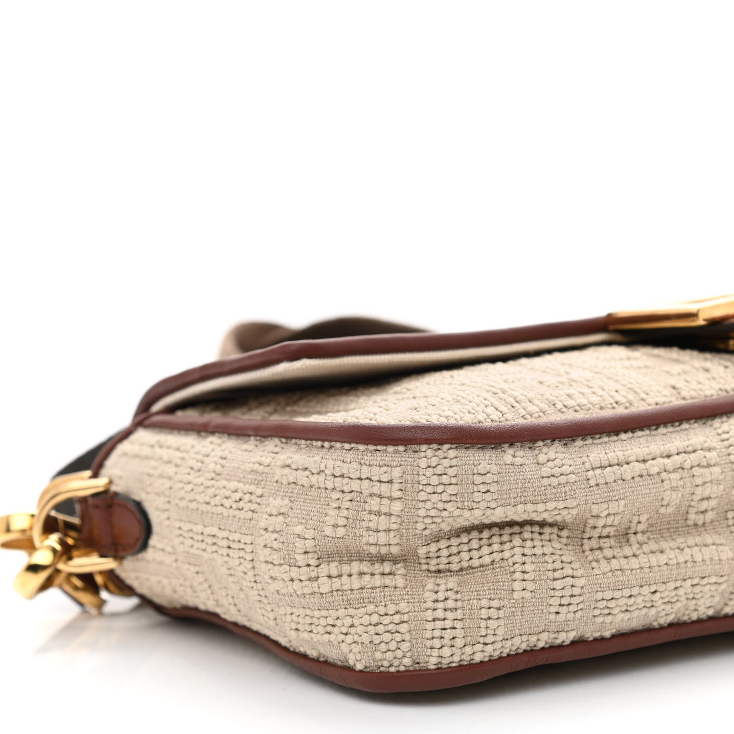 Fendi Sardinian Jacquard Vitello King FF 1974 Embroidered Baguette Corda Praline 9 of 10