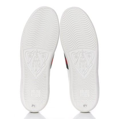 Gucci Calfskin Crocodile Web Ace Sneakers 37.5 White Green 5 of 8