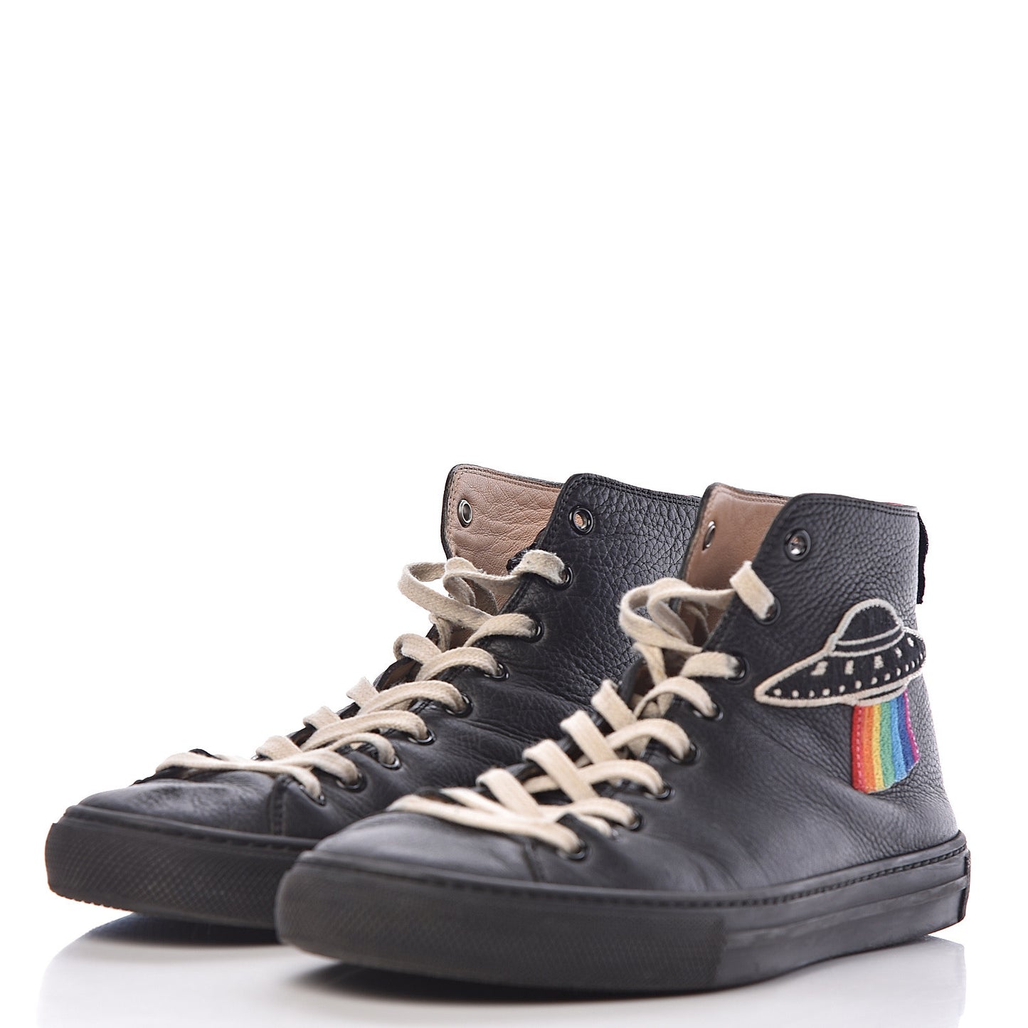 Calfskin UFO Embroidered Mens Sneakers 7 Black