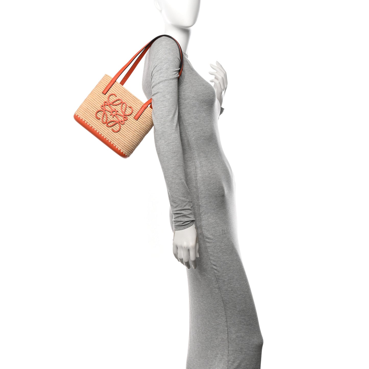 Raffia Square Mini Anagram Basket Tote Bag Natural