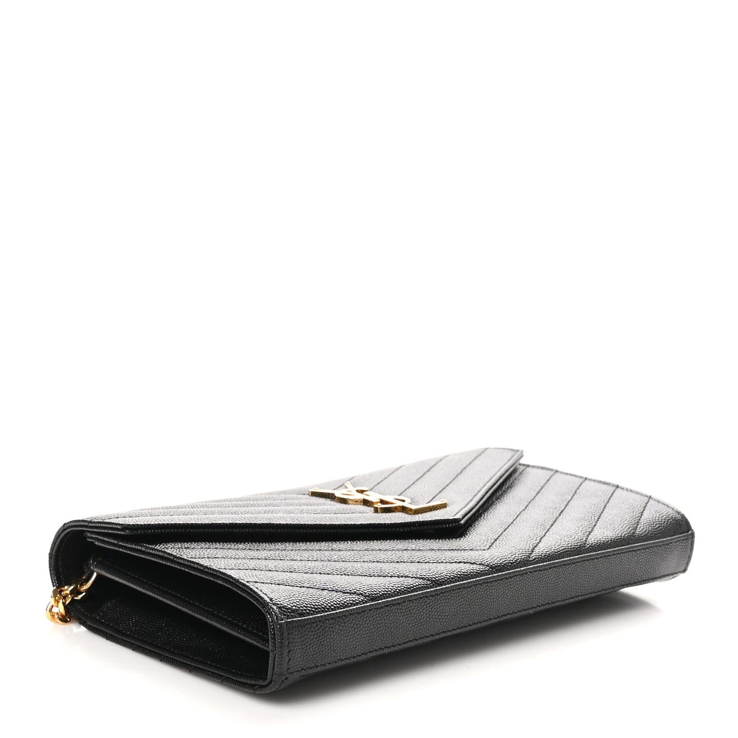 Grain De Poudre Matelasse Chevron Monogram Chain Wallet Black