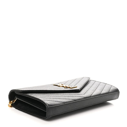 Saint Laurent Grain De Poudre Matelasse Chevron Monogram Chain Wallet Black 4 of 9