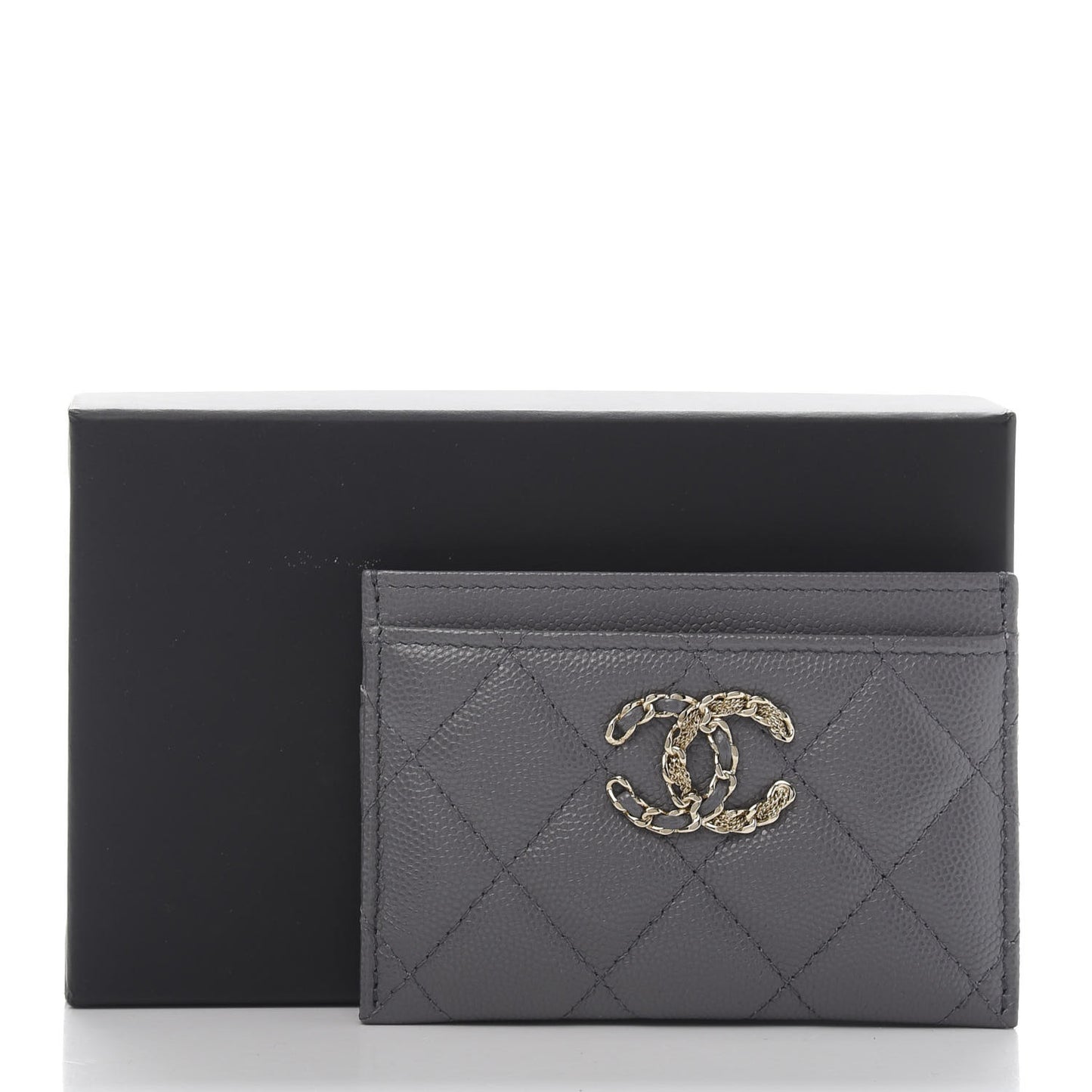 Caviar Quilted French New Wave Card Holder Grey