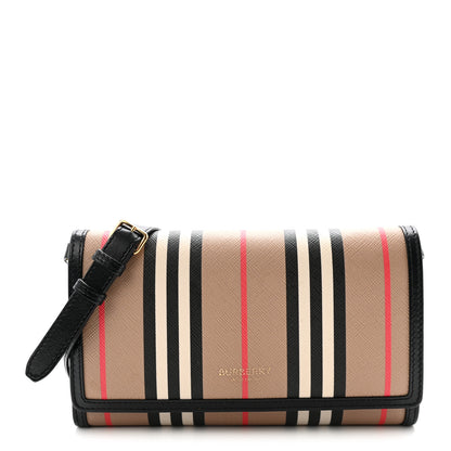Burberry E-Canvas Icon Stripe Hannah Wallet With Detachable Strap Archive Beige 1 of 10