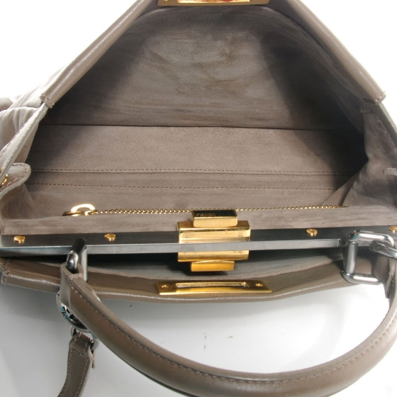 Vitello Suede Medium Peekaboo Iconic Satchel Nocciola Black