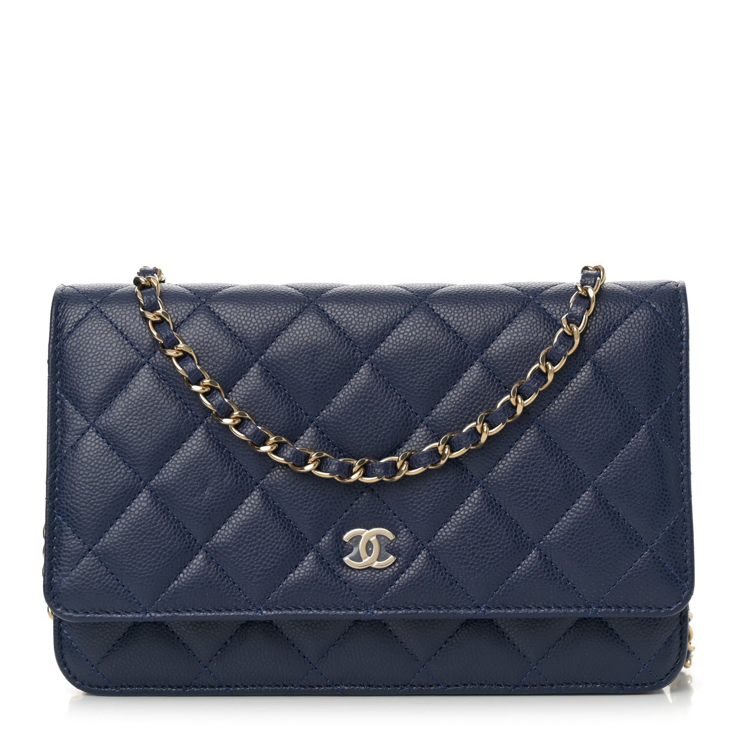 Caviar Quilted Wallet on Chain WOC Navy Blue