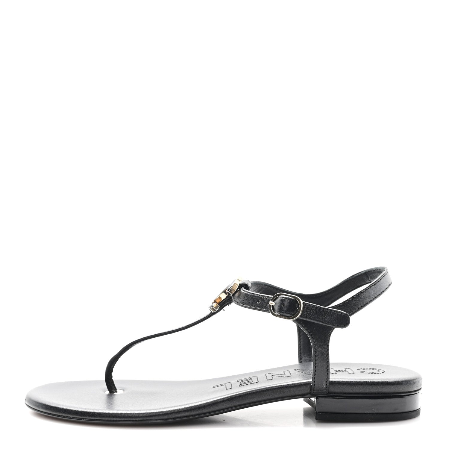 Chanel Lambskin Enamel CC Thong Sandals 38 Black 1 of 9