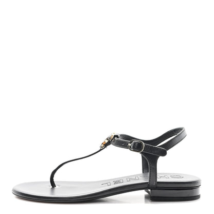 Chanel Lambskin Enamel CC Thong Sandals 38 Black 1 of 9