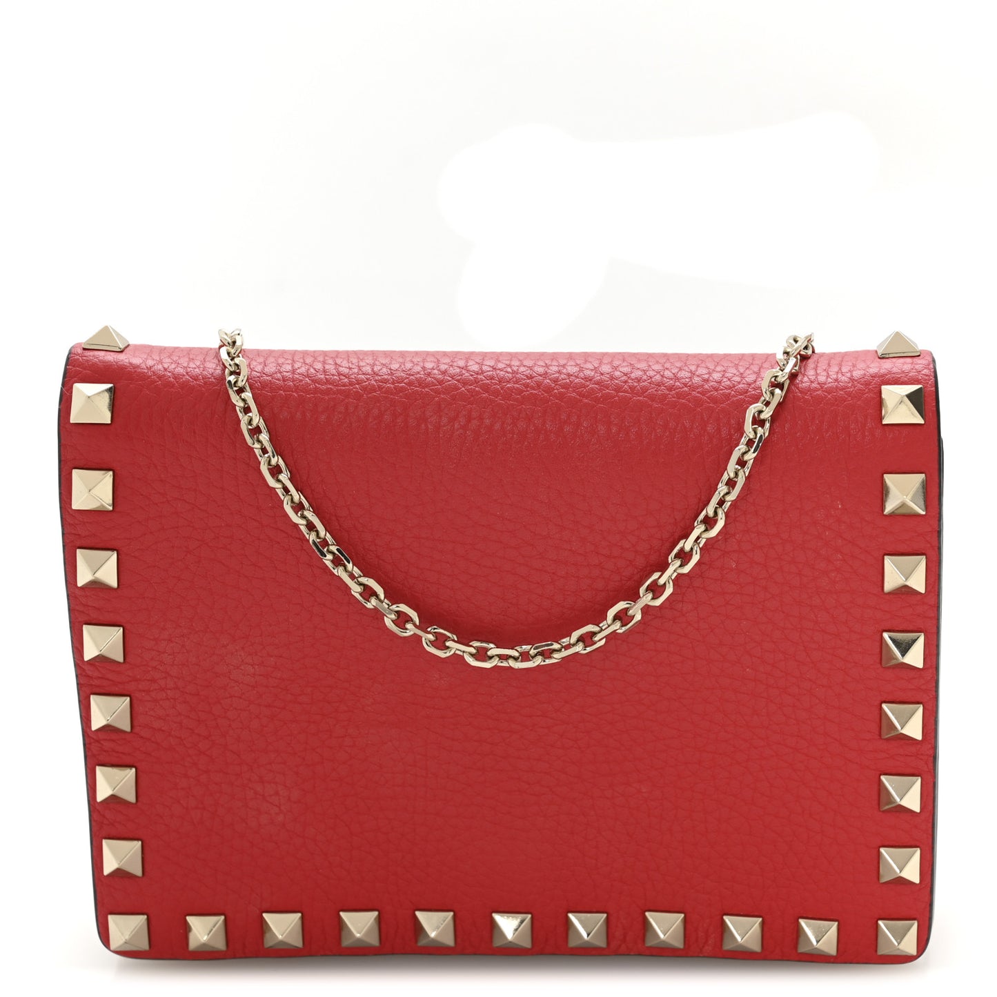 Pebbled Calfskin Rockstud Wallet on Chain Rouge Pur