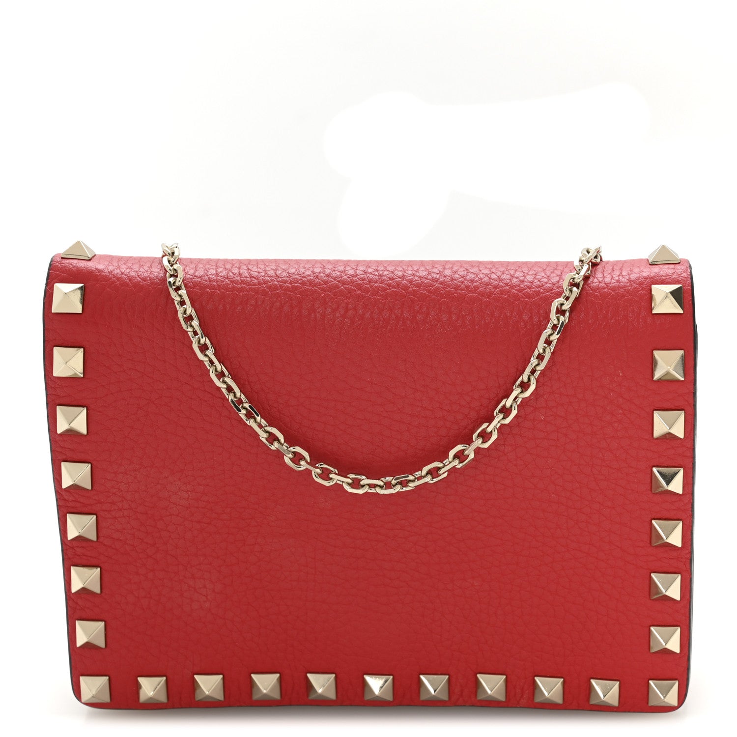 Valentino Garavani Pebbled Calfskin Rockstud Wallet on Chain Rouge Pur 7 of 10