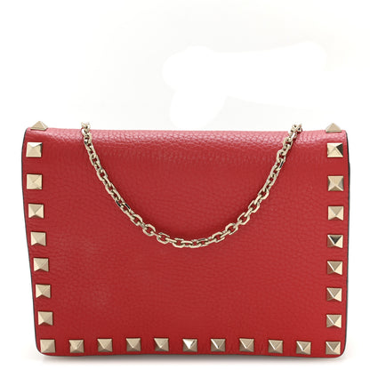 Valentino Garavani Pebbled Calfskin Rockstud Wallet on Chain Rouge Pur 7 of 10