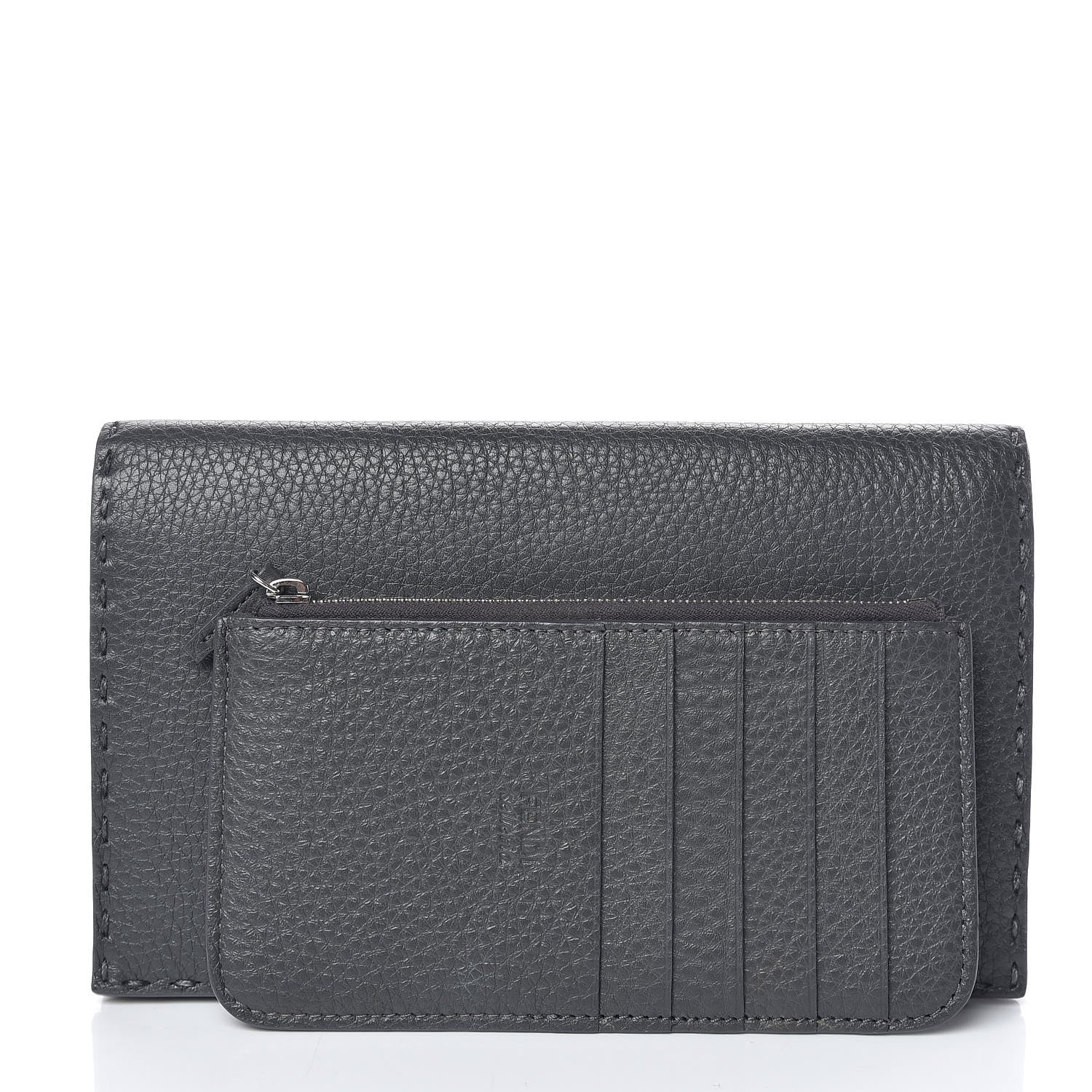 Fendi Cuoio Romano Selleria Mini Peekaboo Clutch Wallet Asfalto 3 of 11