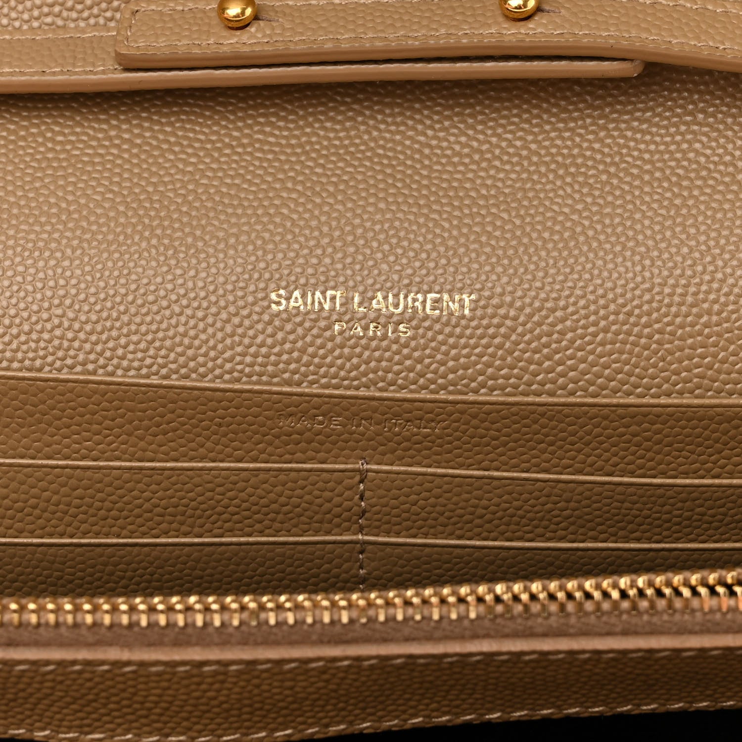 Saint Laurent Grain De Poudre Matelasse Chevron Monogram Chain Wallet Dark Latte 6 of 12