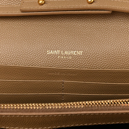 Saint Laurent Grain De Poudre Matelasse Chevron Monogram Chain Wallet Dark Latte 6 of 12