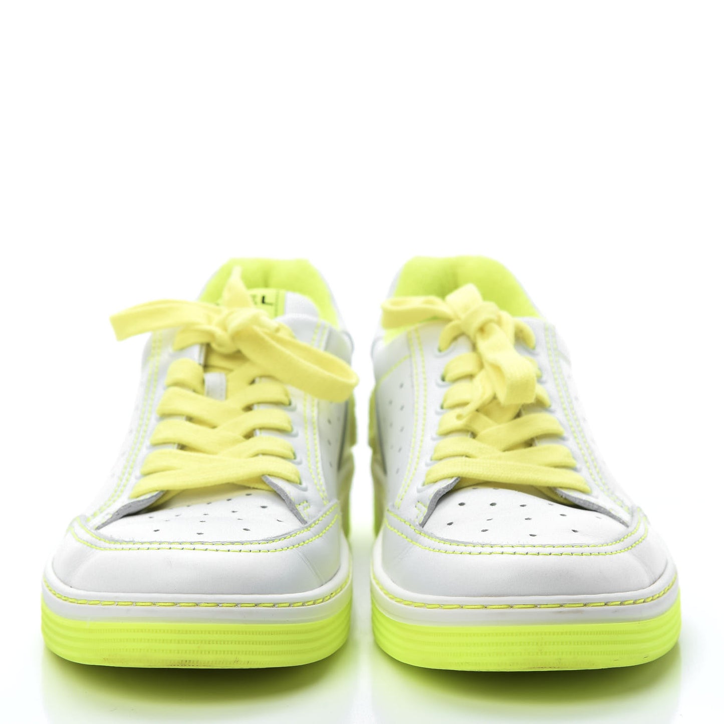 Calfskin Womens Logo Sneakers 38.5 White Yellow