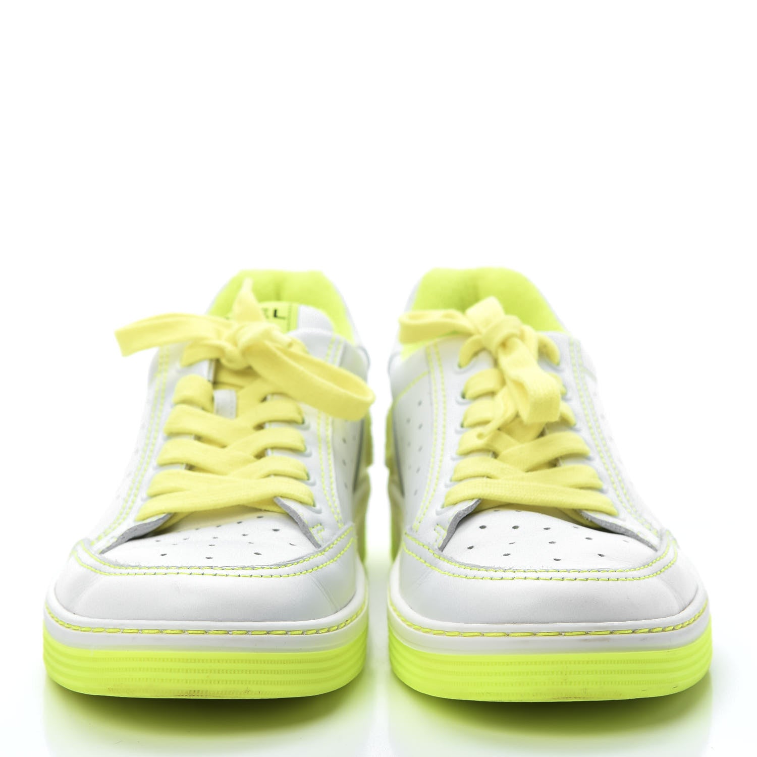 Chanel Calfskin Womens Logo Sneakers 38.5 White Yellow 2 of 7