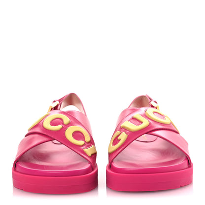 Gucci Calfskin Elizabeth Nappa Charlotte Logo Slingback Sandals 36 Fancy Fuchsia 3 of 11
